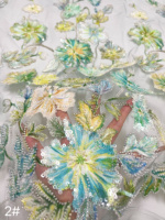 Tissu en dentelle polyester/métallique brodé de perles anti-bactériennes, tricoté, en stock, pour accessoires de mariage et de vêtements féminins