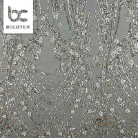 Tulle perlé blanc dentelle mariage luxe perles et paillettes broderie dentelle tissu pour femmes robe de soirée