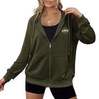 Sudadera con capucha para mujer, informal, con cremallera completa, estilo deportivo, holgada, de manga larga, con capucha, logotipo personalizado, lavado ácido