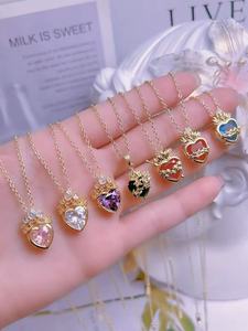 Collar con Colgante en Forma <span class=keywords><strong>de</strong></span> Corazón <span class=keywords><strong>de</strong></span> Cristal Rosa Elegante al por Mayor, Joyería para Mujer, Colección <span class=keywords><strong>de</strong></span> Regalos - Product Image 5