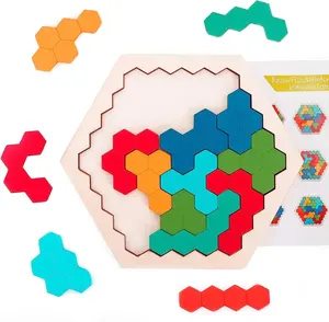 뜨거운 판매 육각 유치원 교육 완구 어린이를위한 나무 직소 퍼즐