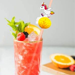 3D licorne pailles à boire nid d'abeille <span class=keywords><strong>Tropical</strong></span> hawaïen thème jetable licorne fruits pailles fête Table décoration - Product Image 4