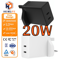 Chargeur de téléphone rapide double type C 20W avec prise britannique, norme britannique, chargeur PD 2 USB C, adaptateur de chargeur de téléphone britannique