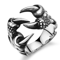 Mode nouveauté personnalisé en acier inoxydable Vintage Punk mâle Dragon griffe anneau ouvert pour les hommes