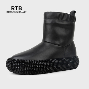 Hot-bán Dài Da Bò tuyết khởi động cho phụ nữ với đế cao su màu đen chống trượt và dày - Product Image 1