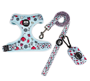 Arnés de perro con diseño de impresión personalizada, conjunto de correa, Collar, Bandana, pequeño, ajustable, sin tirones, conjunto de correa, patrón de calavera - Product Image 3