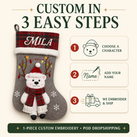 MOQ 1 Chaussette de Noël personnalisée avec nom, motif Ours polaire, Père Noël, Bonhomme de neige, Renne, Pingouin, POD, Dropshipping