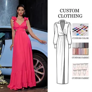 D & M на заказ, оптовая продажа, модное пикантное вечернее платье с глубоким V-образным вырезом, асимметричный дизайн с большими воланами