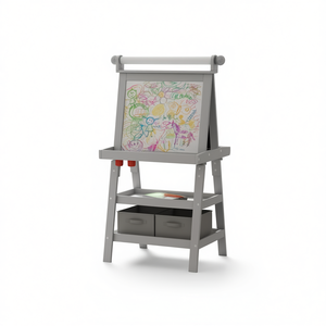 Chevalet double face pour enfants, station d'art en bois gris, étagères de rangement pour expressions créatives - Product Image 1
