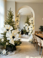 G-225 Élégante Grande Fleur de Pavot en Papier Blanc, Grand Ornement Floral pour Arbre de Noël, Vitrine de Boulangerie, Décoration d'Événements en Centre Commercial