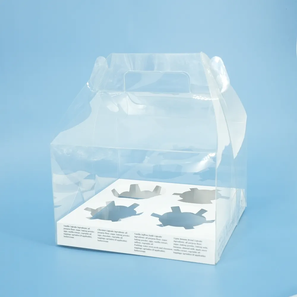 Cajas de pastel de cumpleaños PET transparentes personalizadas de fábrica Caja de pastel de grado alimenticio con asa