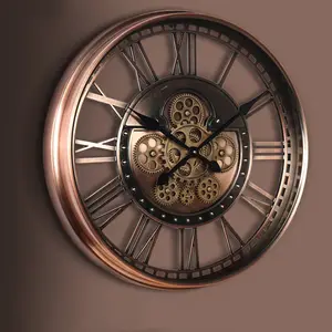 नई यूरोपीय धातु गियर दीवार घड़ी अमेरिकी रेट्रो कला घड़ी कमरे में रहने वाले सजावट रचनात्मक सूचक क्वार्ट्ज घड़ी