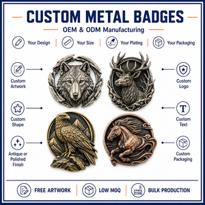 Badges métalliques 3D personnalisés en relief animalier, épingles de revers moulées sous pression, motifs loup, cerf, aigle, cheval, style antique - Product Image 4