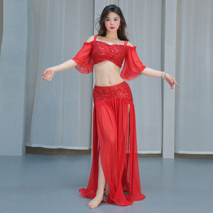 Nuovissimo Set di Costumi per Danza del Ventre Orientale di Alta Qualità con Paillettes Luccicanti per Esibizioni Baladi Folk Saidi - Product Image 1