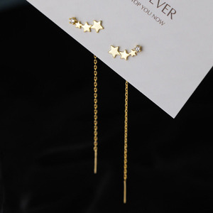 Korean Long Wire Tassel Thread Chain Climb Star <b>Heart</b> Beads Pendants Dangle Drop <b>Earrings</b> Women's Straight Hanging <b>Earrings</b> - Product Image 3