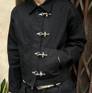 फायरमैन क्लैंप फ्लाई डेनिम जैकेट बड़ी पैच जेब पुरुषों की ओवरसाइज जैकेट 15 औंस कच्चे डेनिम बॉक्सी फिट जैकेट - Product Image 5