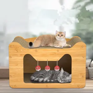บ้านแมวสองชั้นแนวตั้งทนต่อการสึกหรอและป้องกันรอยขีดข่วนกระดาษลูกฟูกสำหรับแมว