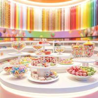 Comptoir de présentation lumineux LED coloré personnalisé pour confiserie, mobilier de magasin de détail écologique