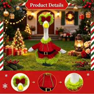 Christmas Goose Costume Outfit With <b>Bow</b> And Furry Trim Holiday Decor For Lawn Goose Statue - Product Image 2