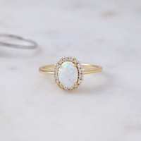 Dainty princesse bijoux fins 14k or 925 argent sterling halo bague opale naturelle pour les femmes