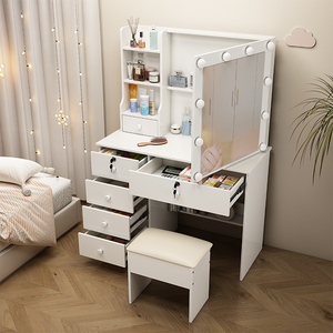 Modern Lighted Makeup <strong>Vanity</strong> <strong>Table</strong> and Mirror with Panel Design MDF Wood and Metal Bedroom Furniture for Home - Product Image 3