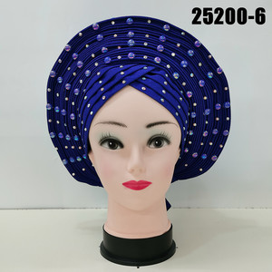 Foulard brodé Aso Oko fait main pour femmes, magnifique Gele automatique pour mariages traditionnels, 100% coton avec perles, personnalisable - Product Image 5