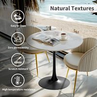 Mesa de Bar de Mármol Blanco de Cuatro Barras con Diseño Moderno, Revestimiento Resistente a las Manchas, Patas Negras - Para Cocina, Bar y Cócteles