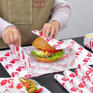 Papier pour sandwich et burger jetable, biodégradable, écologique, de qualité alimentaire, recyclable, enduit de PE anti-graisse, personnalisable avec logo, simple face - Product Image 3