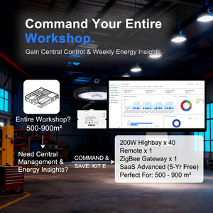 Système d'éclairage intelligent Amelech pour hauts plafonds avec gestion centralisée et informations énergétiques hebdomadaires pour l'éclairage des ateliers industriels - Product Image 1