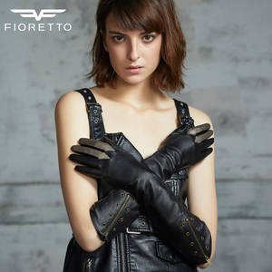 FIORETTO moda Color Block Patchwork inverno donna guanti lunghi in pelle Touchscreen nero marrone OEM guanti invernali semplici per uomo - Product Image 4