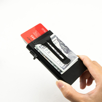 Dompet Geser Minimalis Pria dari Aluminium dengan Pelindung RFID, Penjepit Kartu Kredit Tipis untuk Saku Depan, Penjepit Uang