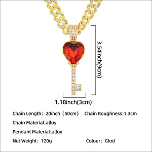 Collar con Colgante de Corazón Rojo de Aleación con Diamantes de Imitación, Estilo Hiphop Urbano, de Moda, para Hombre, Venta al por Mayor - Product Image 4