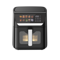 Friteuse à air numérique tactile noire 10L, chauffage unique 360 degrés, avec fenêtre de visualisation et décoration argentée