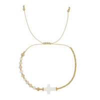 Bracelet réglable fait main en coquillages, pierres naturelles, cristaux et perles dorées, style bohème délicat et minimaliste, bijou de foi pour femme, cadeau