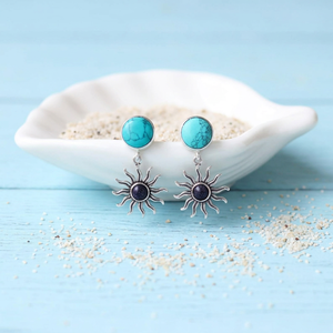 Pendientes de Sol de Turquesa y Lapislázuli al por Mayor, Plata de Ley 925, Hechos a Mano, con Gemas Celestiales, Pendientes Colgantes de Lujo para Mujer - Product Image 1