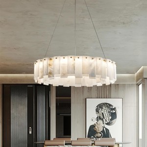 Marble Chandelier Round 45cm 60cm 80cm 100cm <b>Led</b> <b>Light</b> Copper Body Gold Modern Minimalist Living Room Dining Room Bedroom Study - Product Image 1