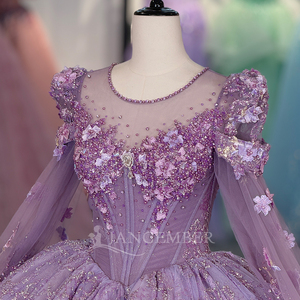 Lilas Brillant Princesse Quinceanera Robes Sequin Applique Fleur Perles Doux 16 Robe Robe De Bal Vestidos <span class=keywords><strong>15</strong></span> De Dy6839-1 - Product Image 6