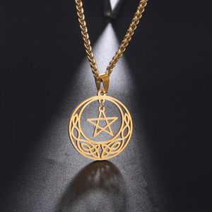 Colgante Vintage de acero inoxidable con nudo <span class=keywords><strong>celta</strong></span> para mujer, collar con colgante de pentagrama chapado en oro Real, dijes de ACLE culo, regalos - Product Image 1