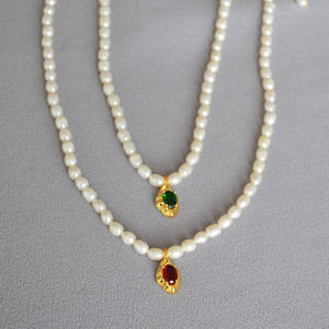 בציר טבעי פרל סגלגל רובי קסם שרשרת מים מתוקים פרל שרשרת עם אמרלד קסם - Product Image 1