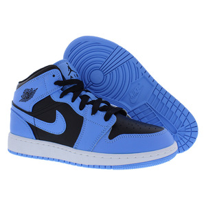 Nike Air Jordan 1รองเท้ากีฬาเด็กผู้หญิง, รองเท้าผ้าใบเด็กมีโลโก้เบาสีฟ้า/ดำ/ขาว-100% ของแท้ - Product Image 4