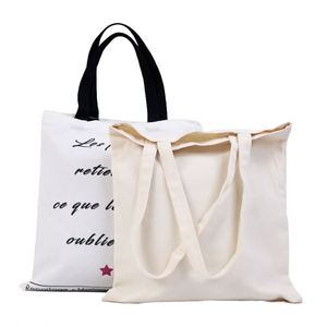 Sac de shopping en coton de haute qualité personnalisé avec logo imprimé, sac fourre-tout en toile recyclable et tendance, sacs écologiques naturels - Product Image 1
