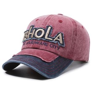 Casquette de baseball rétro américaine printemps-automne en coton lavé avec patchwork brodé, visière plate, réglable, unisexe, pour l'extérieur - Product Image 4