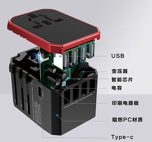 5in1 4 Usb + 1 Tipo C EE. UU. UE Reino Unido AU Todo en uno Adaptador de viaje mundial universal Convertidor de viaje múltiple mundial Cargador de pared - Product Image 3
