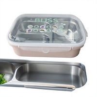 Boîte à bento élégante et moderne en acier inoxydable à trois compartiments, avec logo de dessin animé, excellente isolation, capacité de 1 à 2 L pour