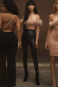 Arrossire i body con piume sulle spalle per le tute da <span class=keywords><strong>donna</strong></span> a <span class=keywords><strong>maniche</strong></span> <span class=keywords><strong>lunghe</strong></span> - Product Image 3