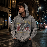Sweat à capuche zippé personnalisé en molleton 460 GSM pour homme, 100 % coton, délavé à l'acide, imprimé DTG, coupe oversize, style vintage streetwear, fabrication OEM ODM