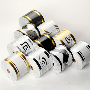 Autocollant mural en PVC pour plinthe de cuisine, design géométrique moderne à bandes argentées, type <span class=keywords><strong>carrelage</strong></span> - Product Image 1