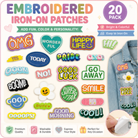 Patchs brodés autocollants DIY pour vêtements, motifs Cœur, Tournesols, Mots anglais, Sourire porte-bonheur