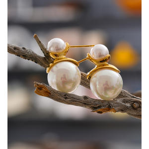 ต่างหูชุบทอง16K ทำจากสเตนเลสที่หรูหรา2824ของ Jinyou ต่างหูไข่มุกคู่จำลอง - Product Image 5