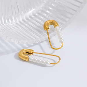 ต่างหูมุกทรงหยดน้ำ ชุบทอง 18K สแตนเลสสตีล ต่างหูแบบติดหู รูปทรงเรขาคณิต เหมาะสำหรับใส่ทุกวัน เครื่องประดับแฟชั่น - Product Image 3